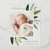 優雅な葉 |ゴールドフォイル誕生のお知らせ 箔招待状 (正面)