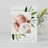 優雅な葉 |ゴールドフォイル誕生のお知らせ 箔招待状 (立ち正面)