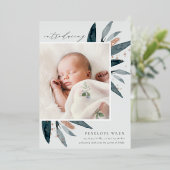 優雅な葉 |ホイル誕生のお知らせ 箔招待状 (立ち正面)