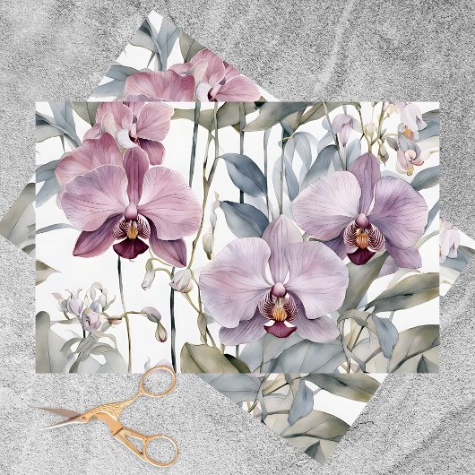 優雅な蘭の花がソフトピンクとラベンダーに咲く 薄葉紙
