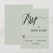 優雅な装飾のRSVP パステルセージグリーン カード (正面/裏面)