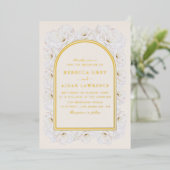優雅な象牙色の花と金のアーチフレームの結婚式 箔招待状 (立ち正面)