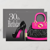 優雅な財布のハイヒールおよび口紅の第30誕生日 招待状 (正面/裏面)