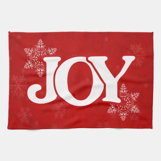 優雅な赤い雪の結晶の模様のクリスマス キッチンタオル (横)