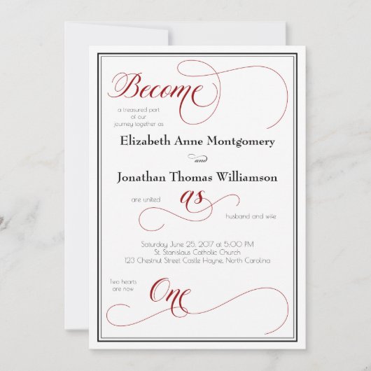 優雅な赤がキリスト教の一つ結婚のカードになる (正面)