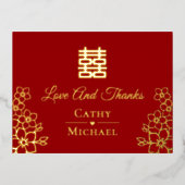 優雅な赤金の花模様の中国風結婚式のお礼状 箔招待状ポストカード (正面)