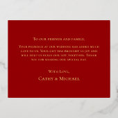 優雅な赤金色の花模様の中国のウェディングサンクスカード 箔招待状ポストカード (裏面)