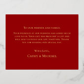 優雅な赤金色の花模様の中国風結婚式のお礼 箔招待状ポストカード (裏面)