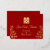 優雅な赤金色の花模様の中国風結婚式のお礼 箔招待状ポストカード (正面/裏面)