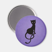 優雅な邪悪な猫のシルエット – ブラック子猫紫 マグネット (正面/裏面)