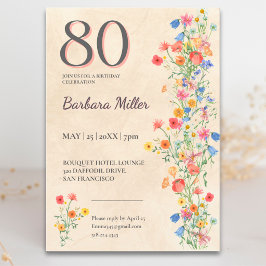 優雅な野の花の80歳の誕生日パーティー 招待状