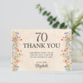 優雅な野の花を使った70歳の誕生日感謝のデザイン サンキューカード (スタンド正面)
