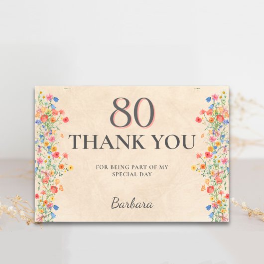 優雅な野の花 八十歳の誕生日お礼 サンキューカード