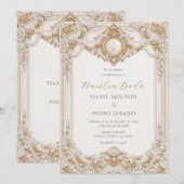 優雅な金と白のバロックスタイル結婚式Nuestra+Boda 招待状 (正面/裏面)
