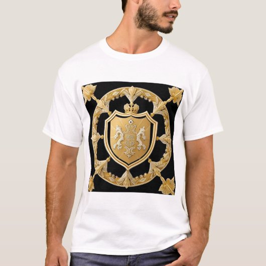 優雅な金のシールド付き紋章 Tシャツ (正面)