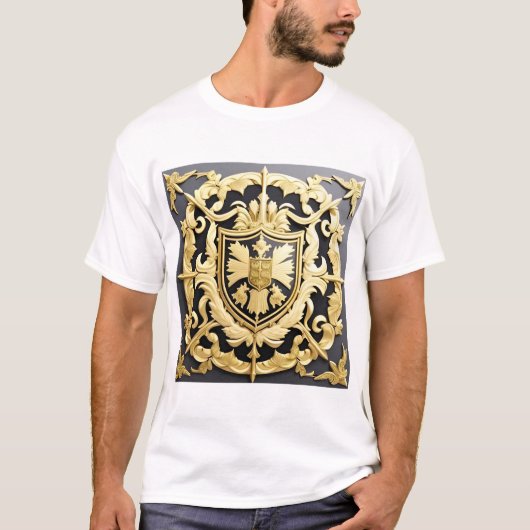 優雅な金のシールド付き紋章 Tシャツ (正面)