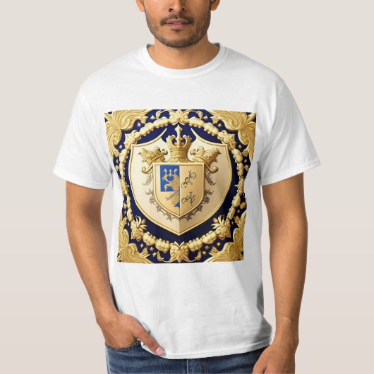 優雅な金のシールド付き紋章 Tシャツ (正面)