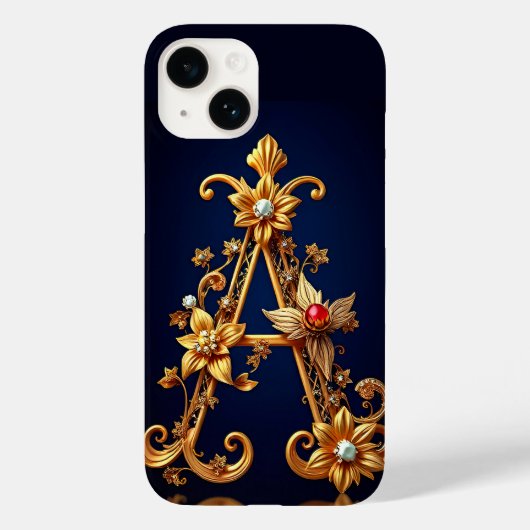 優雅な金の文字A　豪華な花の装飾 Case-Mate iPhoneケース (裏面)