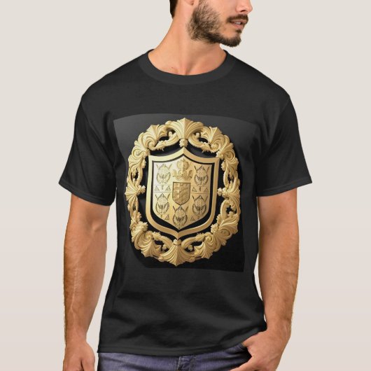優雅な金の紋章と装飾の盾 Tシャツ (正面)