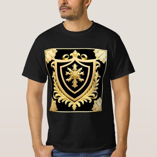 優雅な金の紋章と装飾の盾 Tシャツ (正面)