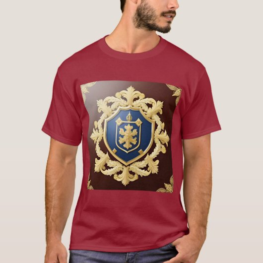 優雅な金の紋章と装飾の盾 Tシャツ (正面)