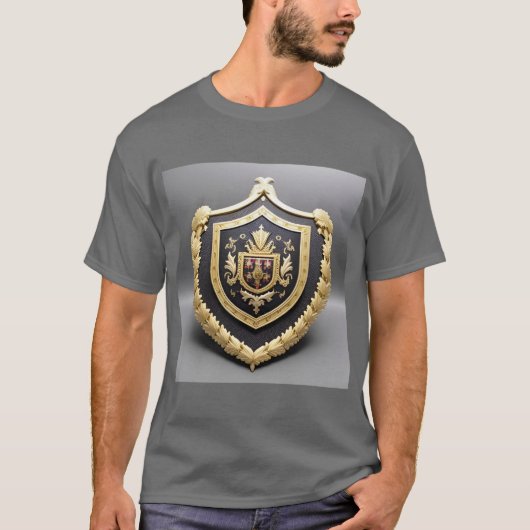 優雅な金の紋章と装飾の盾 Tシャツ (正面)