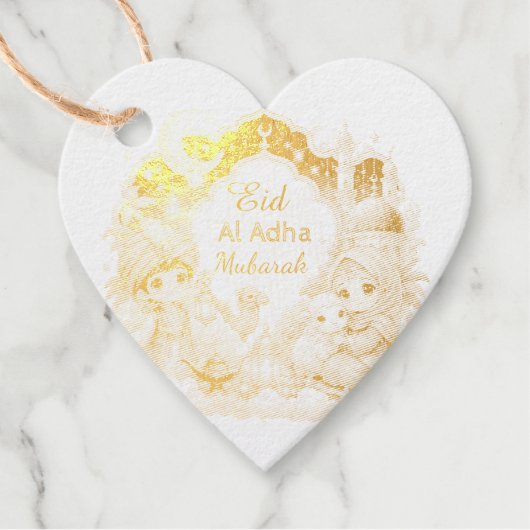 優雅な金箔付きちびキャラEid Aldha Mubarak フェイバータグ (正面)