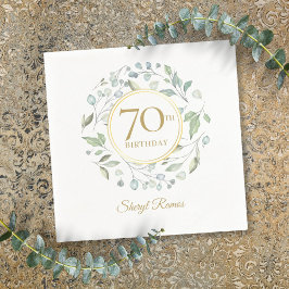 優雅な金色の月桂樹の花輪 70歳の誕生日 スタンダードカクテルナプキン