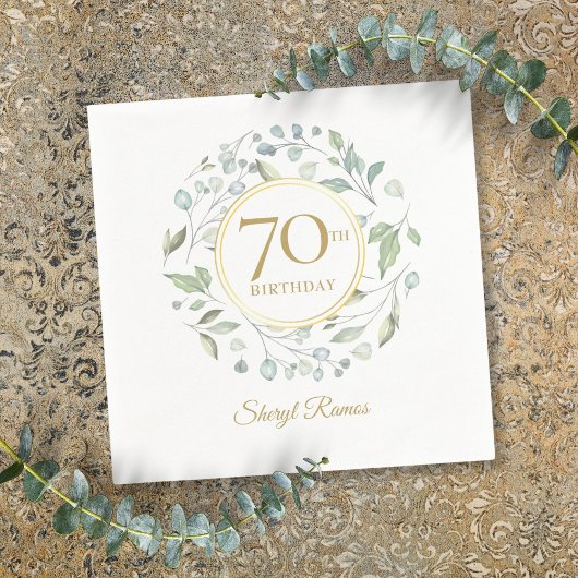 優雅な金色の月桂樹の花輪 70歳の誕生日 スタンダードカクテルナプキン