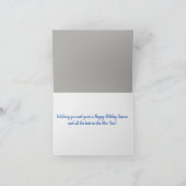 優雅な銀色の贈り物 青いリボン 銀の雪 シーズンカード (内部)