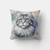 優雅な長毛種の猫の水彩画 クッション (正面)