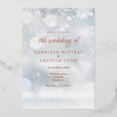 優雅な雪の結晶の冬の結婚式 箔招待状 (正面)