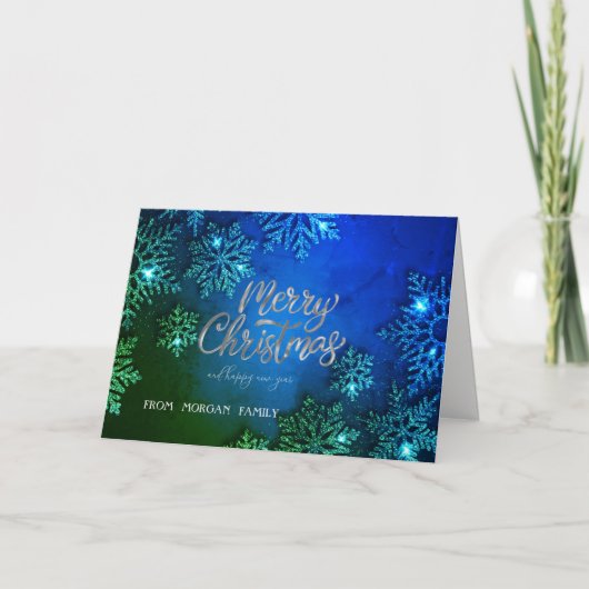 優雅な雪の結晶 メリークリスマス シーズンカード (正面)