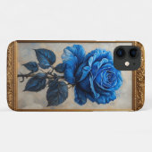 優雅な青いバラの装飾 ゴールドの複雑な額縁入り Case-Mate iPhoneケース (裏面(横))