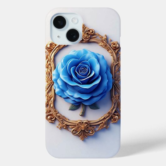 優雅な青いバラの装飾 ゴールドの複雑な額縁入り Case-Mate iPhoneケース (裏面)