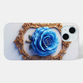優雅な青いバラの装飾 ゴールドの複雑な額縁入り Case-Mate iPhoneケース (裏面 (横))