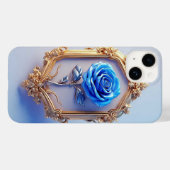 優雅な青いバラの装飾 ゴールドの複雑な額縁入り Case-Mate iPhoneケース (裏面 (横))