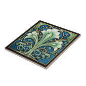 優雅な青い扇花アールデコ陶芸瓦 タイル (側面)