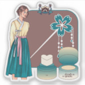 優雅な韓服とフラワーメイクアート シール (正面)