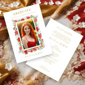 優雅な魅力的フローラ卒業赤い写真 招待状