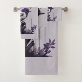 優雅な鳥と紫離れの | 自然のパレット バスタオルセット