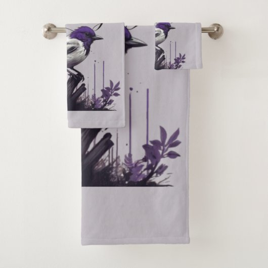優雅な鳥と紫離れの | 自然のパレット バスタオルセット (インサイチュ)