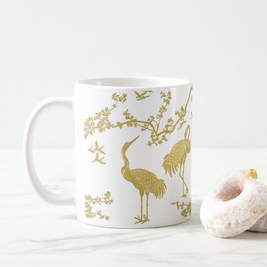 優雅な鶴のアート柄 | カラフルな鶴の鳥 コーヒーマグカップ (ドーナツ)