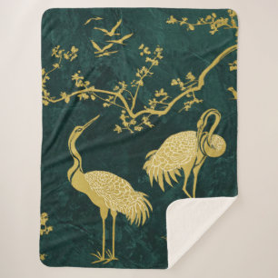 優雅な鶴のアート柄   カラフルな鶴の鳥 シェルパブランケット