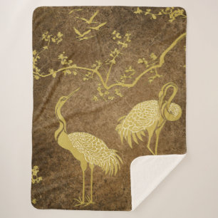 優雅な鶴のアート柄   カラフルな鶴の鳥 シェルパブランケット