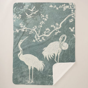 優雅な鶴のアート柄   カラフルな鶴の鳥 シェルパブランケット