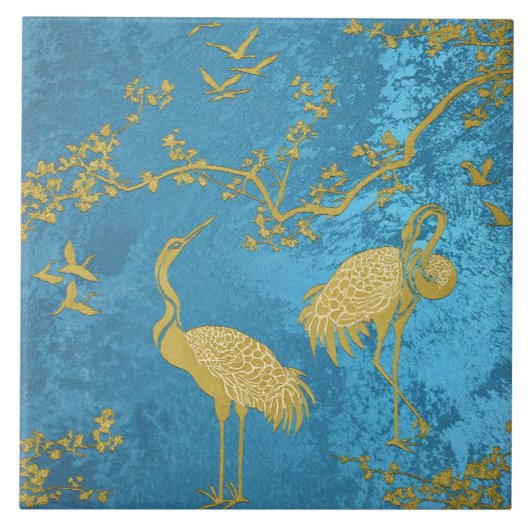 優雅な鶴のアート柄 | カラフルな鶴の鳥 タイル (正面)