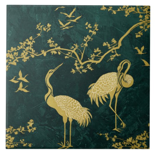 優雅な鶴のアート柄 | カラフルな鶴の鳥 タイル (正面)
