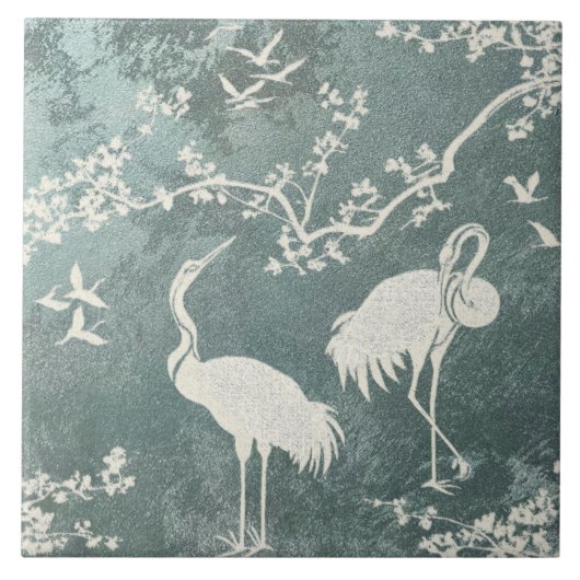 優雅な鶴のアート柄 | カラフルな鶴の鳥 タイル (正面)