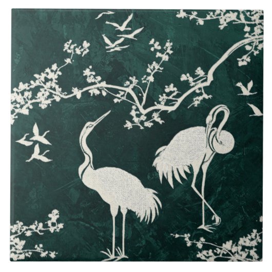 優雅な鶴のアート柄 | カラフルな鶴の鳥 タイル (正面)